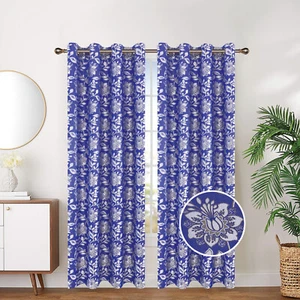 Foil Wave Floral Print bordado Grommet Top Window Panel Cortina Drapes 81060 - Imagen 1 de 6
