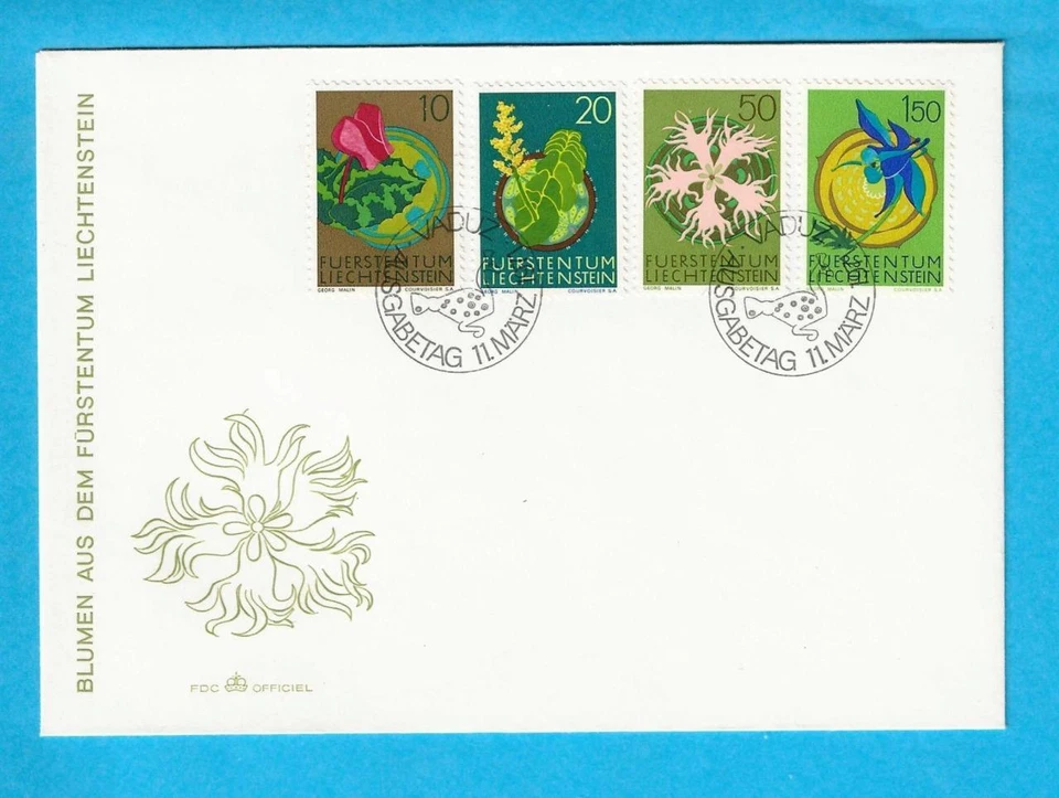 LIECHTENSTEIN - 1970 FLOWER BLOOMS FIRST DAY COVER FDC - SCOTT 466-469 - N460 - Image 1 of 1