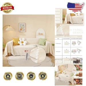 XX-Large Beige Daisy Lace Chenille Couch Cover - Pet & Stain Protector 71"x150" - Picture 1 of 8