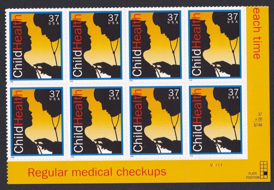 Scott #3938 Child Health Plate Block of 8 Stamps - MNH LR - Image 1 of 1