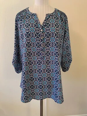 CROFT & BARROW MUJER JERSEY TÚNICA TOP MANGA 3/4 CUELLO REDONDO MULTICOLOR XL Foto 1 de 4