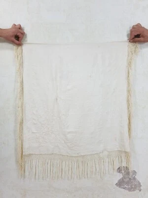 Mantón de piano floral de seda bordado a mano chino Amtique 68x63 cm Foto 1 de 4