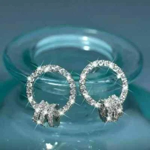 2Ct Open Round Cut Lab Created Diamond Stud Earrings 14K White Gold Finish - Picture 1 of 4