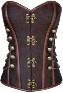 Women Steampunk Corset Steel Boned Overbust Gothic Bustier Size L - Picture 1 of 2