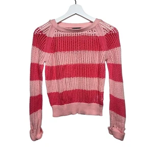 Gap Sweater Girls Sz XXL 14 16 Top Pink Striped Long Sleeve Crochet Knit Kids - Picture 1 of 12