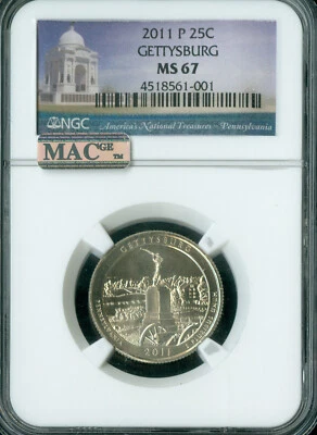 2011 P GETTYSBURG QUARTER NGC MS-67 PQ  MAC SPOTLESS  . - Image 1 of 2