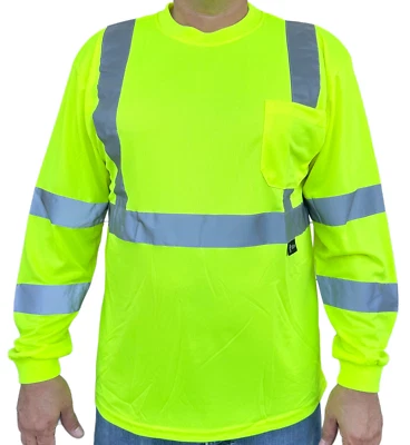 Yellow High Visibility Long Sleeve Safety Shirt Reflective Stripes /Choose Size  - Image 1 of 2