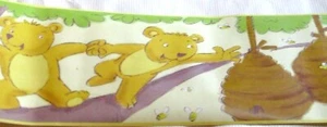 Wallpaper Border Bear Bears Bees Honey Pot Children 28807 Yellow Nursery Cartoon - Picture 1 of 6