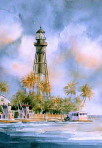 Faro de entrada Hillsboro, Florida. Torre esqueleto. Tarjetas de notas artísticas de James Mann - Imagen 1 de 2