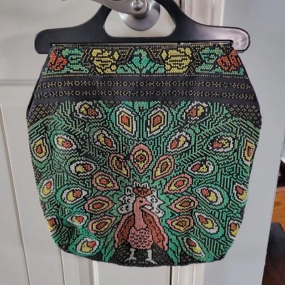 Cartera retro boho hippie vintage años 60 70 con cuentas de pavo real hecha a mano cuentas de semillas Foto 1 de 4