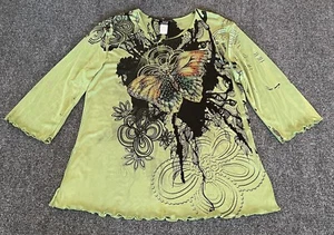 Jostar Womens M VTG Top Blouse Green Black Butterfly Sequin Whimsigoth Boho - Picture 1 of 15