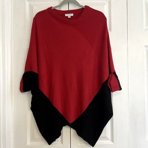 Katherine Barclay Women's Cashmere Blend Red Black Sweater Batwing Sleeve Sz S - Picture 1 of 6