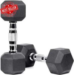 METEOR Hex Dumbbell Sets – Flat Bottom Rubber Coated Dumbbells, Exercise Weights - Picture 1 of 12