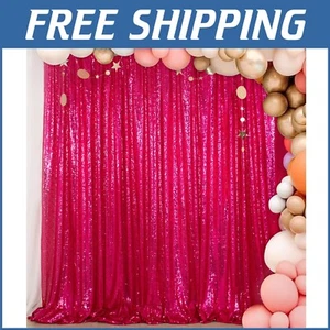Fuchsia Sequin Backdrop Curtain 8FTx10FT - Glamorous Photo Booth Supplies - Picture 1 of 9