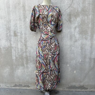 Vestido Vintage Años 30 Colorido Estampado Paisley Rayón Frío Rosa Cremallera Psicodélico Foto 1 de 4