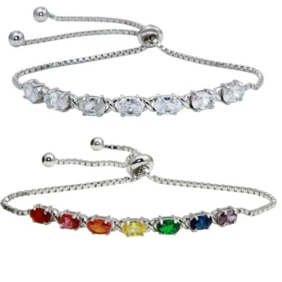 Argento Sterling Trasparente O Arcobaleno Multicolor Pietre Zirconi Cubici Pong - Immagine 1 di 2