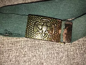 Vintage 1960er Pfadfinder grün elastisch Rotguss Schieber gestempelt Schnalle Gürtel EG! - Bild 1 von 4