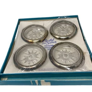VINTAGE CRYSTAL & SILVER COASTER ASHTRAY SET BY W & S BLACKINTON COMPANY - Picture 1 of 10