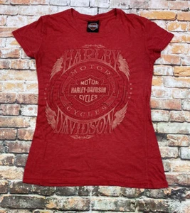Harley Davidson Shirt Ladies S Red Short Sleeve Biker Waikiki Hawaii Tee Womens - Picture 1 of 8