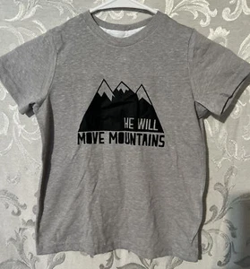 Rabbit Skins “He Will Move Mountains” Graphic Boys Size 5/6 Gray Tee Shirt NWT C - Picture 1 of 4