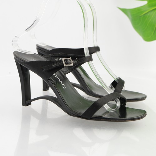 JORDAN Sandali da donna Charles Jourdan Laos taglia 8 cinturini neri raso metallo tacco a zeppa