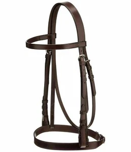 BRIDA DE CAZADOR LISA DE CUERO PARA UN SOLO CABALLO CON RIENDAS COMPLETA PONY MARRÓN COLR - Imagen 1 de 1