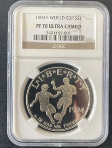 Dólar de plata comercial Copa Mundial S 1994 NGC PF 70 Ultra camafeo - Imagen 1 de 3
