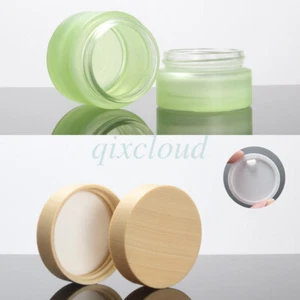 Green 20g 30g 50g Frosted Glass Cosmetics Jars Gel Cream Pot Containers PP Lids - Picture 1 of 8