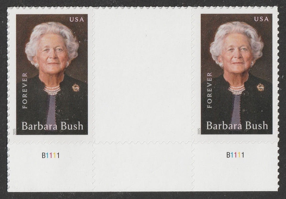 US 6022 Barbara Bush F vert gutter plate pair MNH 2025 - Image 1 of 1