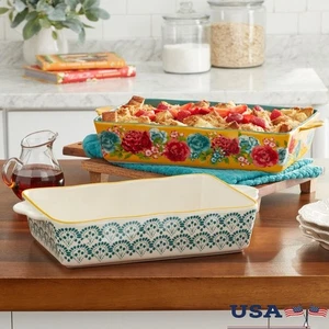 Juego de panadería de cerámica 2 piezas borde con volantes diseño floral utensilios de cocina horno seguro - Imagen 1 de 8