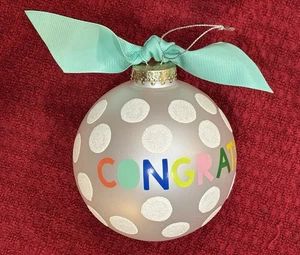 Coton Colors Large 4” White Glass Ornament “Congrats!” With White Polka Dots - Picture 1 of 8
