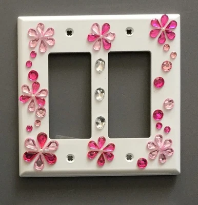 Pink Gemstome Beaded Double Decorator Rocker Light Switch Plate Cover  * New - Image 1 of 2