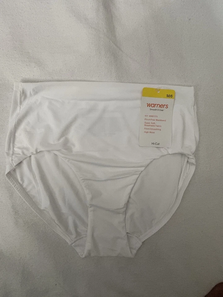Warners White HI CUT Smooth it over High Waisted Brief Panty RT9021P Med 6