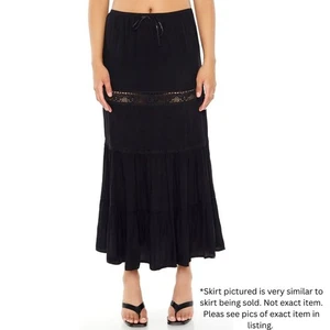Maxi falda negra Forever 21 para mujer mediana boho ribete de encaje cintura elástica - Imagen 1 de 8