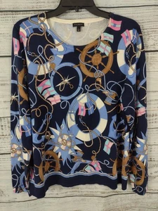 Suéter estampado Talbots Status para mujer L azul estampado náutico - Imagen 1 de 11