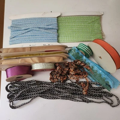 Sewing Trim Ribbon Grosgrain Velvet Satin Sequin Metallic 200+ Yds Vtg 60s NOS - Image 1 of 4