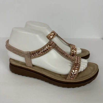 Annie Comfort T-Bar  Sandals Rose Gold Rhinestone Shimmer Comfort Women’s 7.5M - image 1 of 4