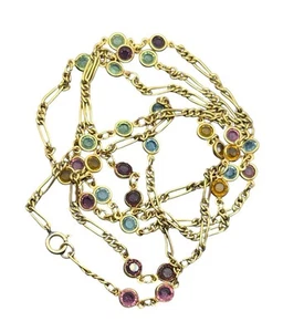 Collana catena pietra set lunetta colorata figaro riempita oro 14 kt vintage rosa blu - Foto 1 di 17