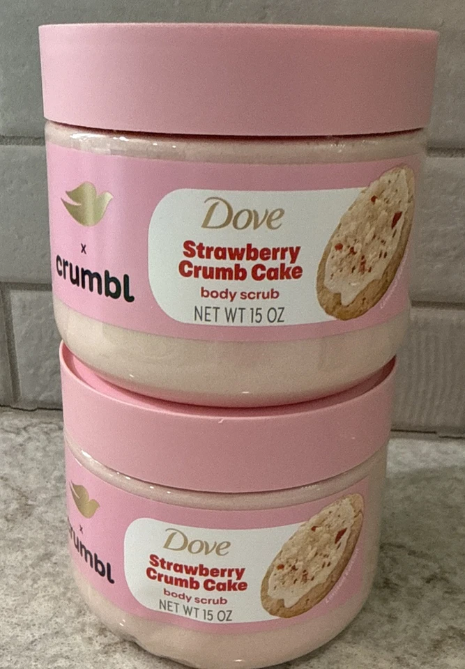 Dove Crumbl Strawberry Crumb Cake Liquid Body Wash and Scrub Set 6 Fl Oz