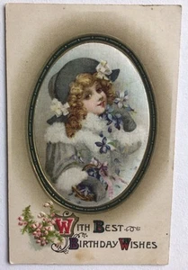 Birthday Wishes Postcard Portrait Cute Girl Dressed In Gray #k - Foto 1 di 3