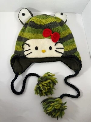 Hello Kitty By Sanrio Handmade in Nepal Beanie with tie and ear flap Keropi, OS - Image 1 of 4