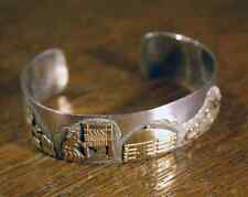 Native American Navajo Sterling Silver Cuff Bracelet Storyteller KK Kee Brown by