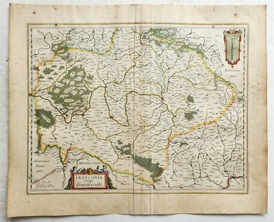 1640 MAP of GERMANY FRANCONIA REGION WILLEM BLAEU antique AUTHENTIC hand colored - Image 1 of 3