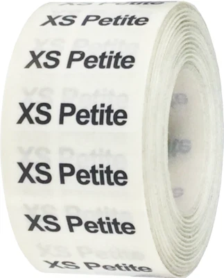 Etiquetas a tiras talla de ropa XS Petite | 1,25" x 5" pulgadas | 125 por rollo Foto 1 de 4