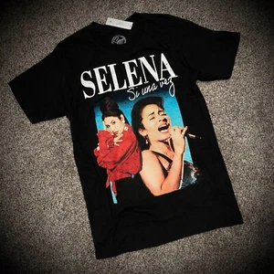 (Sm) SELENA SI UNA VEZ T-SHIRT black blue red white retro pop music BIG LOGO New - Picture 1 of 3