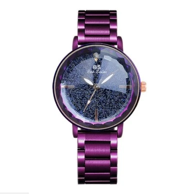 Reloj pulsera de cuarzo de lujo púrpura para mujer cielo estrellado correa de acero relojes Foto 1 de 4