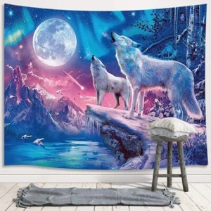 Wolf Moon Mystic Night Tapestry Wall Hanging for Living Room Bedroom Dorm 59x39" - Picture 1 of 1