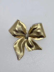 Spilla fiocco natalizio strass tono oro tono raso tono oro vintage - Foto 1 di 4