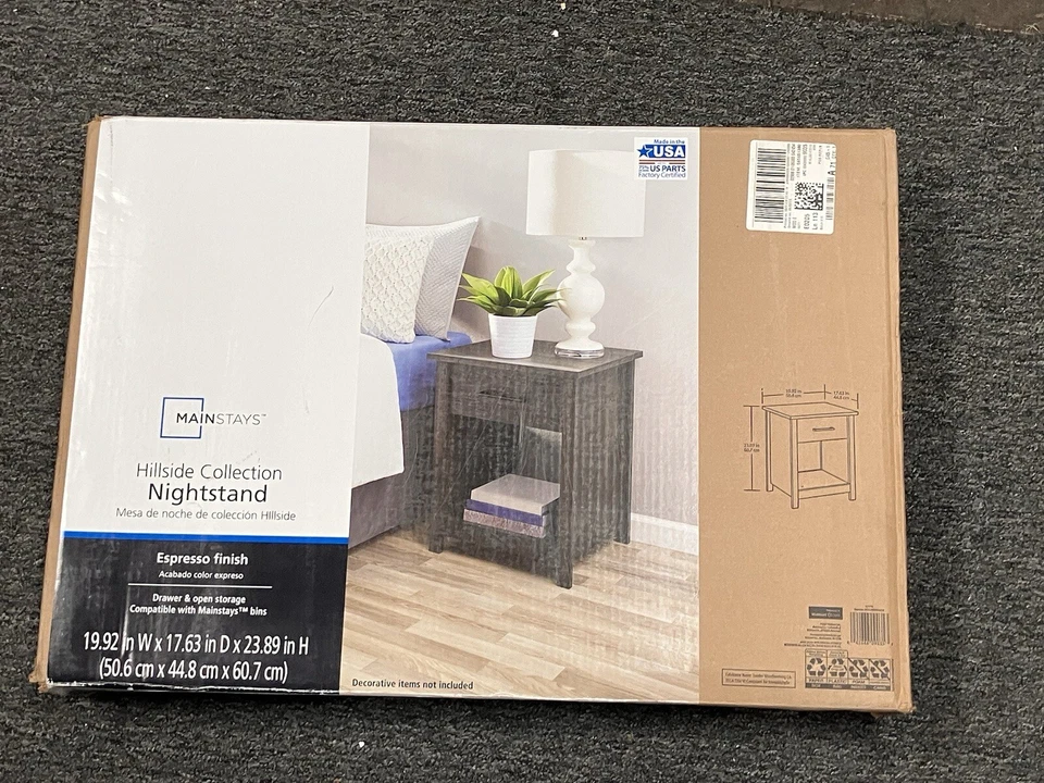 Mesita de noche Mainstays Hillside con cajón, acabado espresso Foto 1 de 2