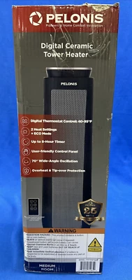 Calentador Torre Cerámica Digital Pelonis 1500W 23" con Control Remoto y Oscilación, Caja Abierta Foto 1 de 4